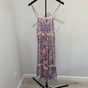 Spell Pink and Purple Floral Crochet-Trim Maxi Dress